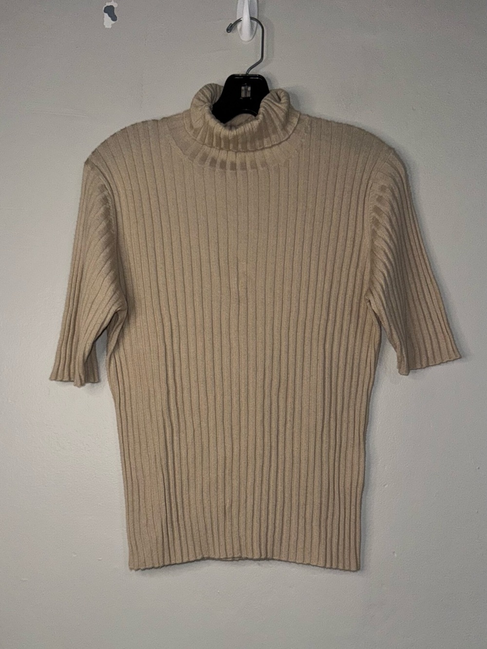 MaxMara Cream Ribbed Short-Sleeve Turtleneck
